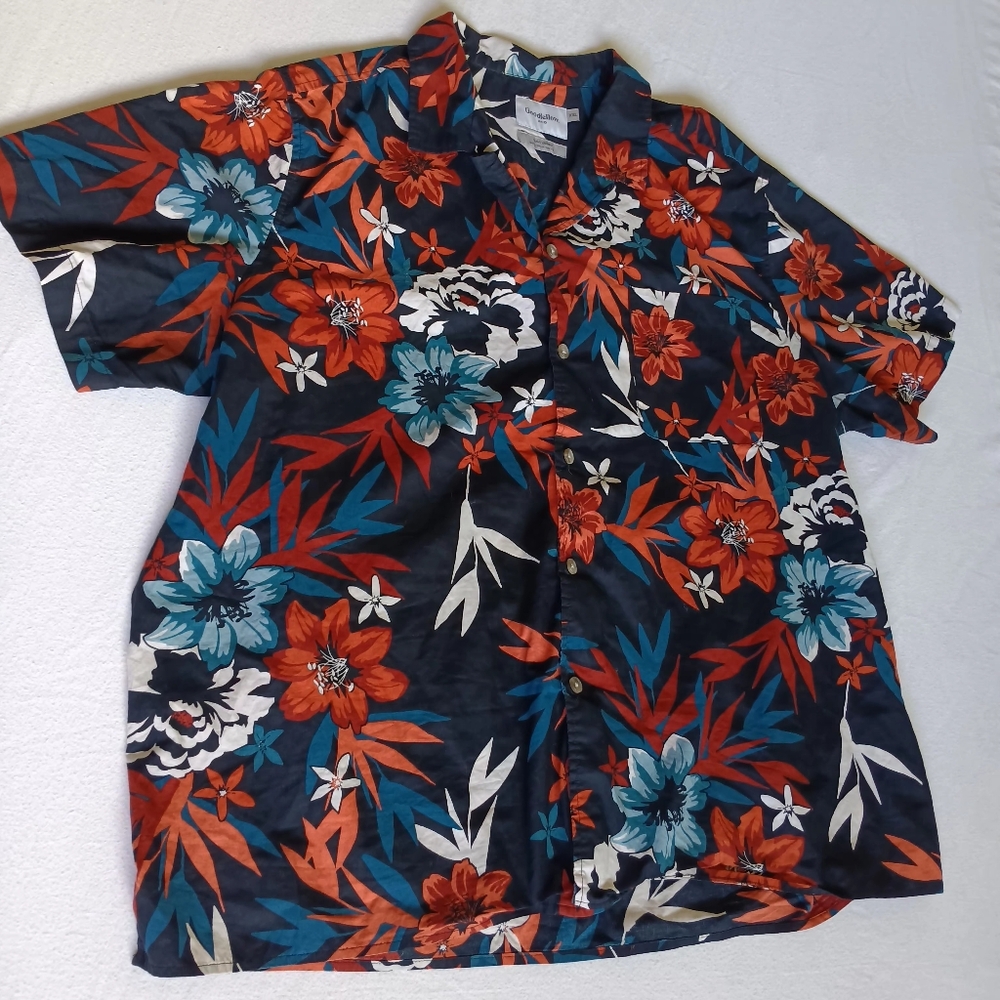 Goodfellow & Co Tropical Print Shirt - Navy, Red/Orange, Turqoise, and White
